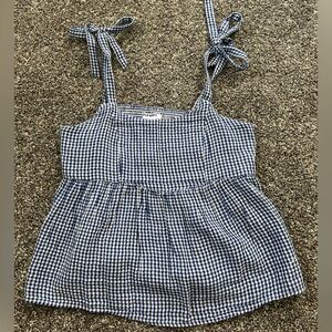 Old navy blue and white peplum checkered top